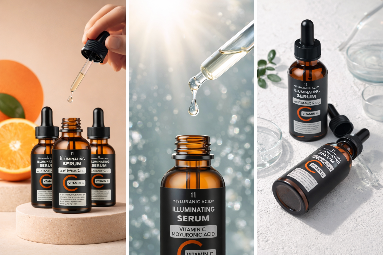 Sérum Facial Iluminador Vitamina C & Àcido Hialurónico Hidratação Profunda. Luminosidade.Anti-Idade